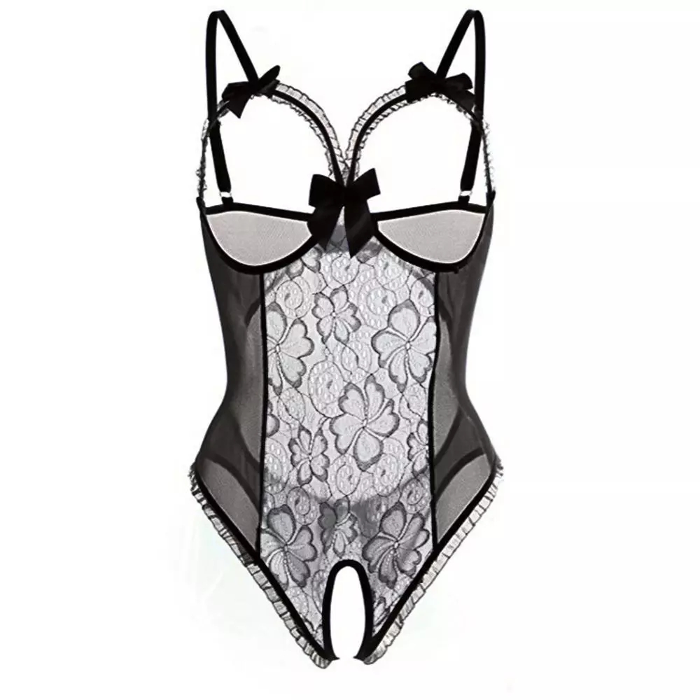 Babydoll Chemise Night - 여성 섹시 오픈 브라 스트랩 란제리