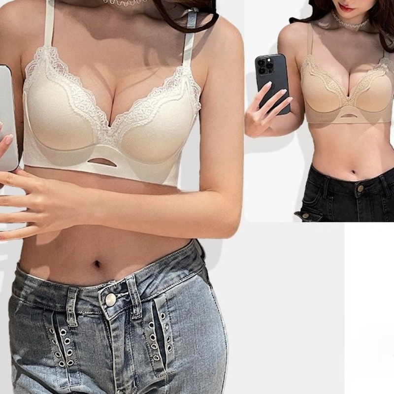 Bralette Wireless Soft - 우아한 무광 레이스 브라렛 AB컵, 무선