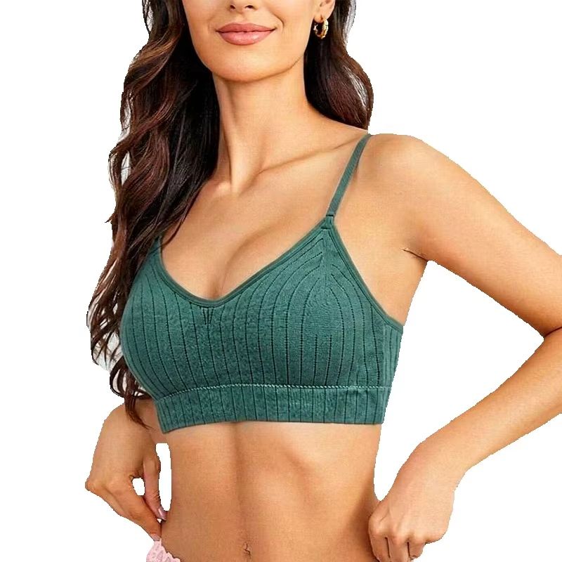 Bralette Wireless Soft - 여성용 리브 니트 무선 브라렛 조절
