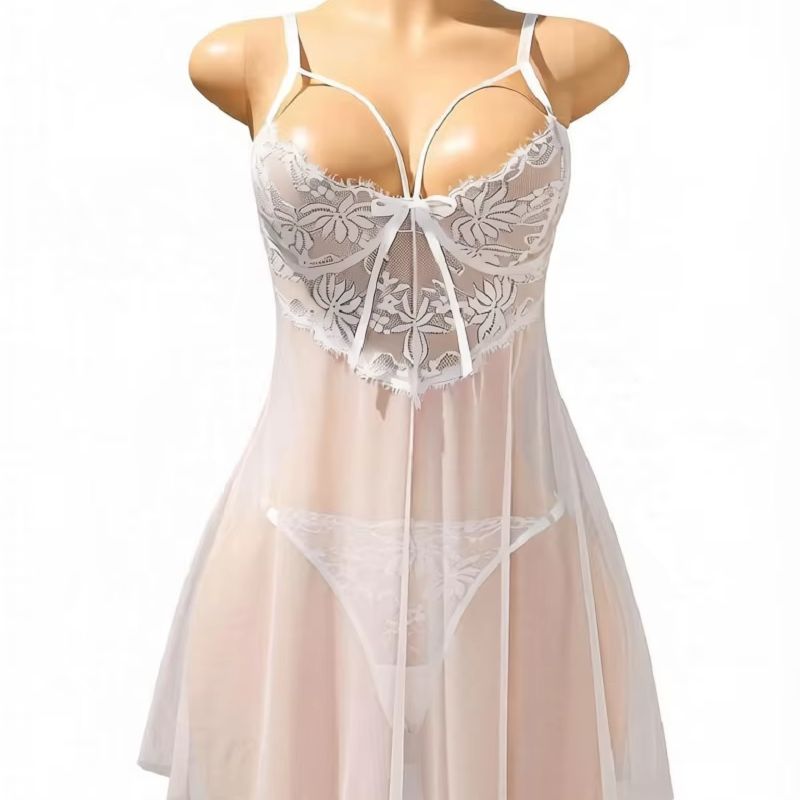 Babydoll Chemise Night - 여성용 흰색 레이스 베이비돌 란제리 드레스