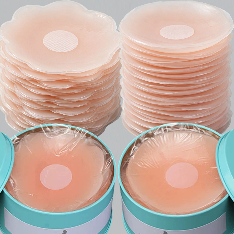 Silicone Bra Adhesive - 꽃무늬 원형 실리콘 니플 커버 재사용