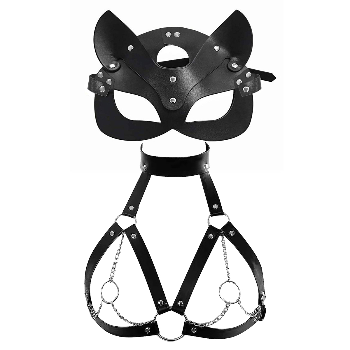 Garter Belt Set - 여성 섹시 마스크 눈가리개 코스프레 PU