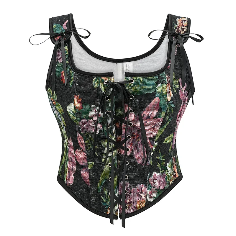 빈티지 고딕 여성 코르셋 레이스 업 지퍼 꽃 프린트 코 - Corset Waist Cinch 리뷰 및 가격