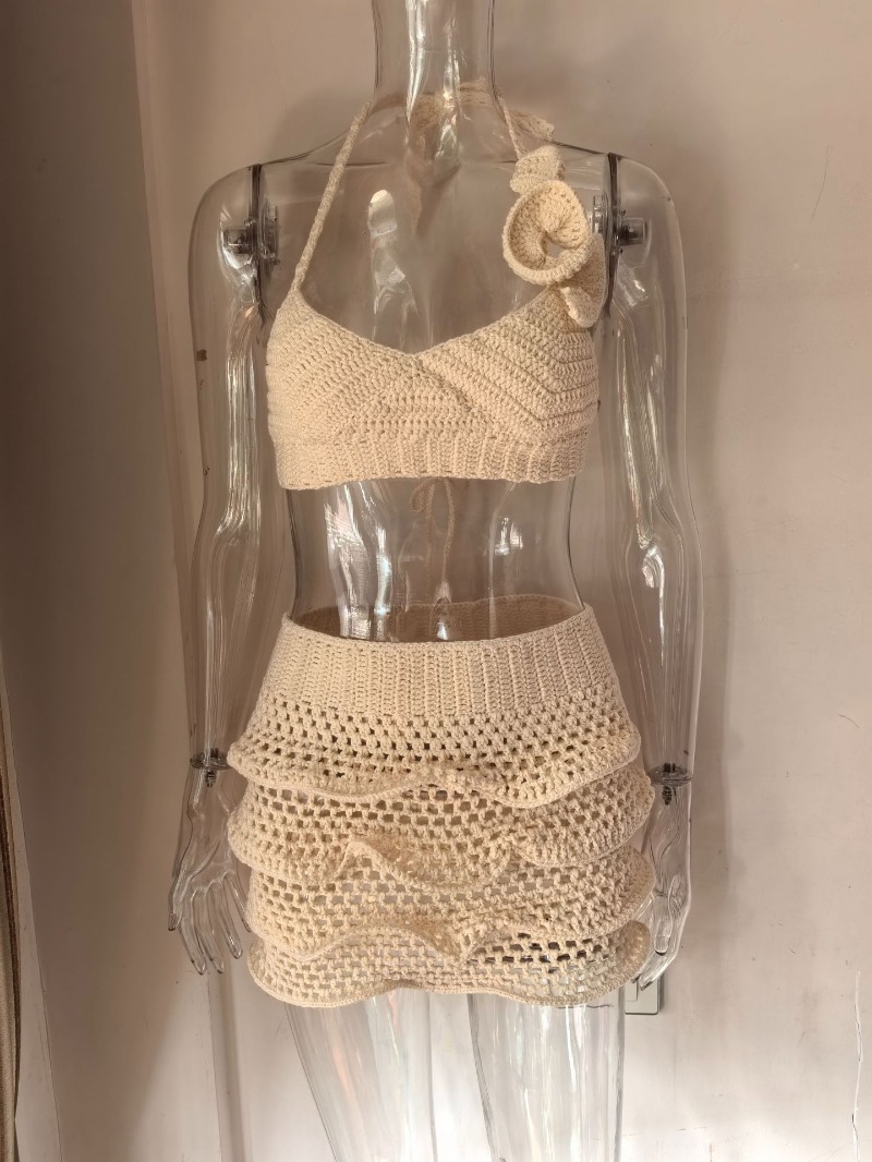 여성 핸드메이드 크로셰 니트 러플 휴가 비치 투피스 세 - Cami Top Lace 리뷰 및 가격