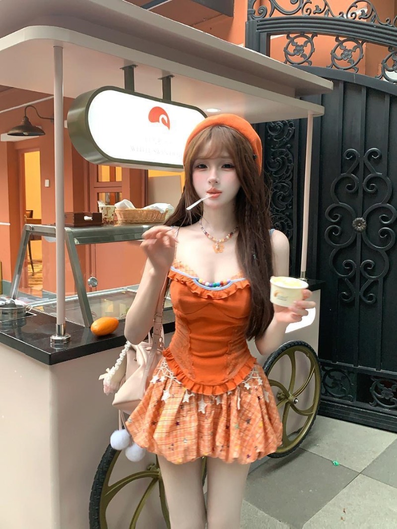 여름 신상 오렌지 도파민 스위트 스파이시 걸 레이스 캐 - Cami Top Lace 리뷰 및 가격