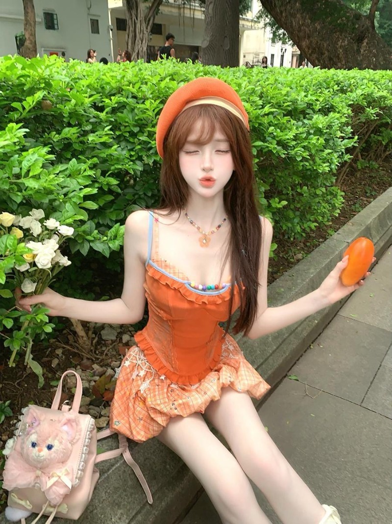 여름 신상 오렌지 도파민 스위트 스파이시 걸 레이스 캐 - Cami Top Lace 리뷰 및 가격