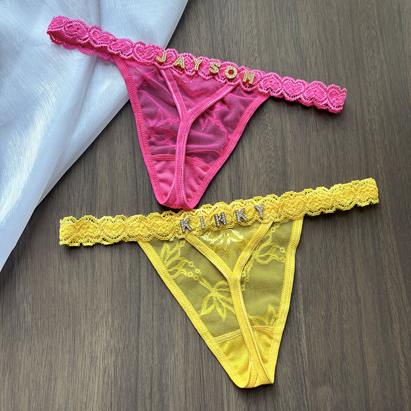 사용자 정의 끈 팬티 이름 크리스탈 편지 레이스 tan - Thong Bikini Women 리뷰 및 가격