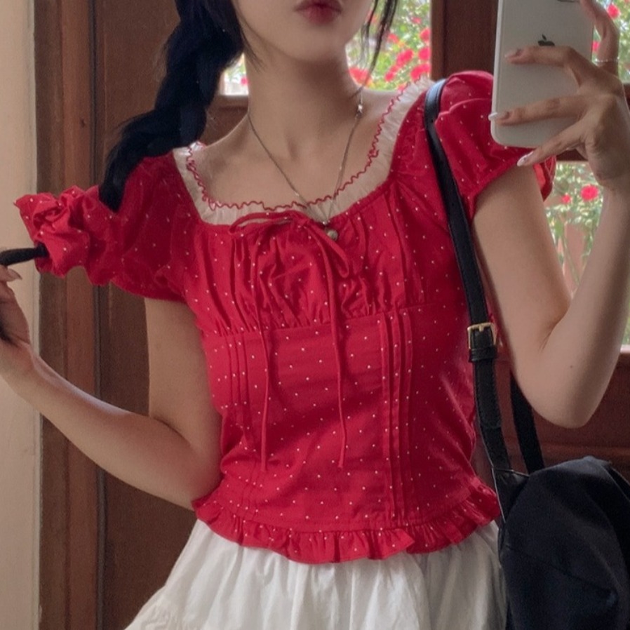 여름 스윗 버블 슬리브 폴카 도트 벨티드 여성용 레이스 - Corset Waist Cinch 리뷰 및 가격