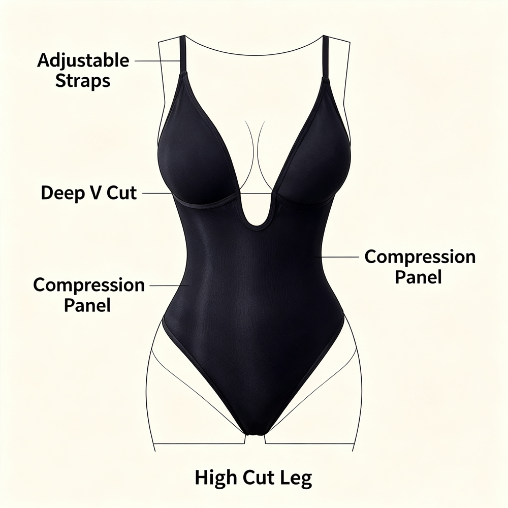 여성 딥 V 백리스 쉐이프웨어 바디수트 언더와이어 브라 - Shapewear Bodysuit Firm 리뷰 및 가격