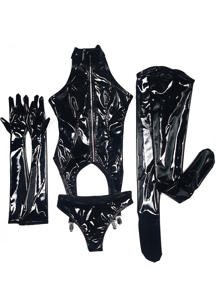 젖은 모양 PVC 캣수트 샤이니 PU 가죽 코스프레 의 - Garter Belt Set 리뷰 및 가격