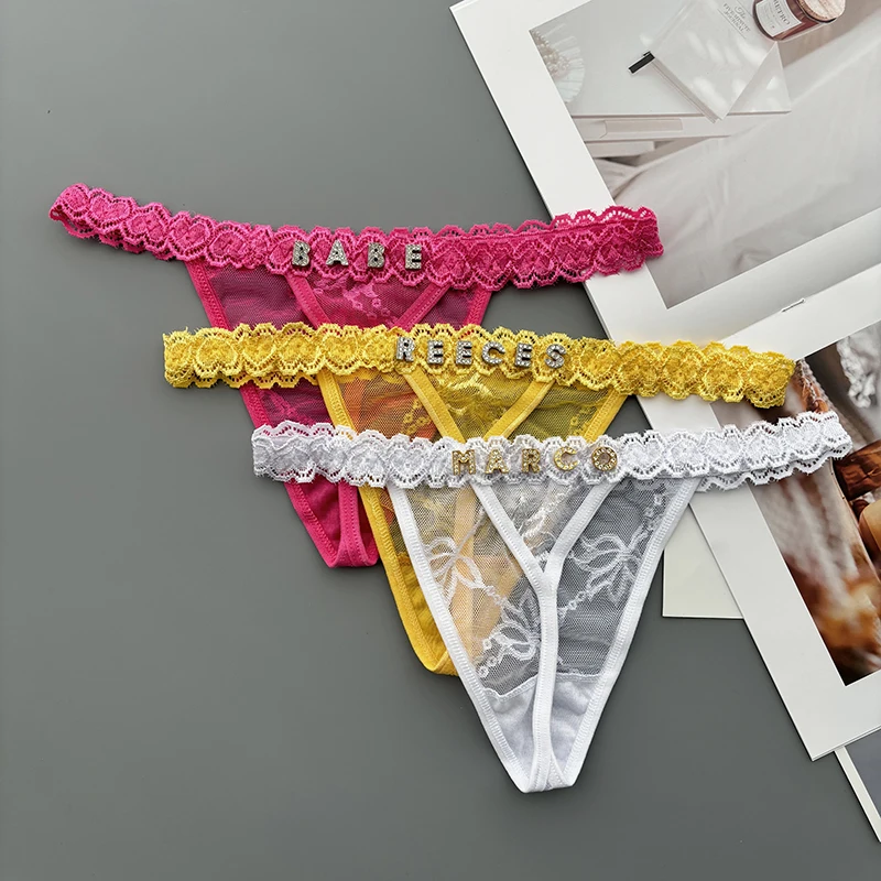 성격 사용자 정의 끈 팬티 이름 크리스탈 편지 섹시한  - Thong Bikini Women 리뷰 및 가격