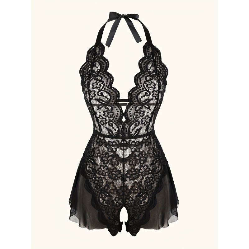 매력적인 레이스 메쉬 테디, 스캘럽 트림 딥 V 오픈  - Lace Teddy Lingerie 리뷰 및 가격