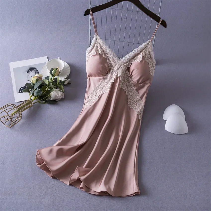 여성용 섹시 란제리 새틴 나이트가운 실크 케미즈 V넥  - Babydoll Chemise Night 리뷰 및 가격