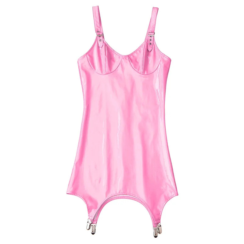 여성용 반짝이는 메탈릭 PVC 가죽 V넥 미니 드레스  - Babydoll Chemise Night 리뷰 및 가격