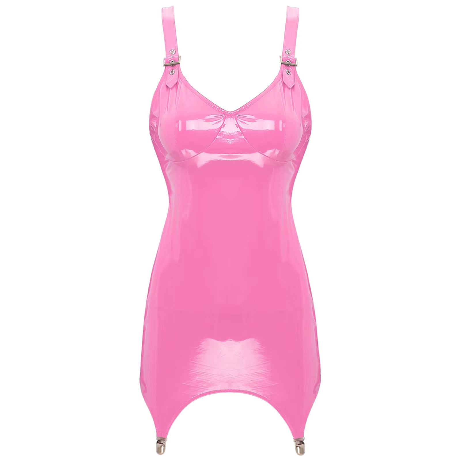 여성용 반짝이는 메탈릭 PVC 가죽 V넥 미니 원피스, - Babydoll Chemise Night 리뷰 및 가격