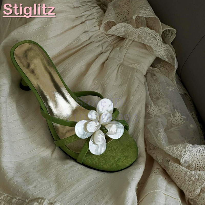 화이트 플라워 하이힐 슬리퍼 새틴 그린 오픈토 얕은 슬 - Slip Dress Satin 리뷰 및 가격