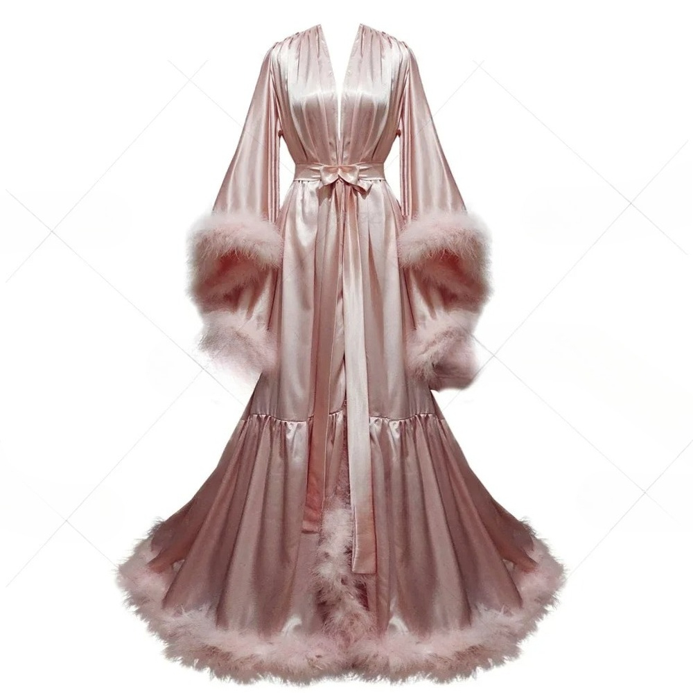 여성용 맞춤형 목욕 가운 플레어 슬리브 깃털 신부 가운 - Robe Silk Women 리뷰 및 가격