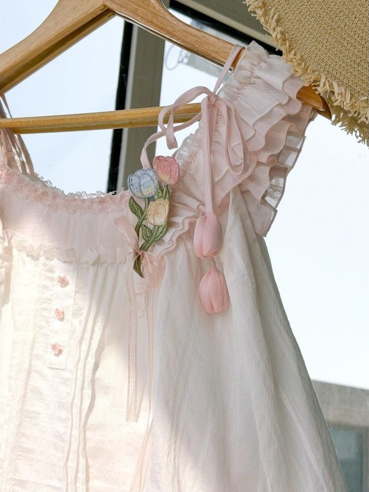 Sweet Kawaii Ruffle Trim 튤립 장식 - Cami Top Lace 리뷰 및 가격
