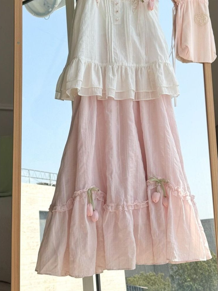 Sweet Kawaii Ruffle Trim 튤립 장식 - Cami Top Lace 리뷰 및 가격